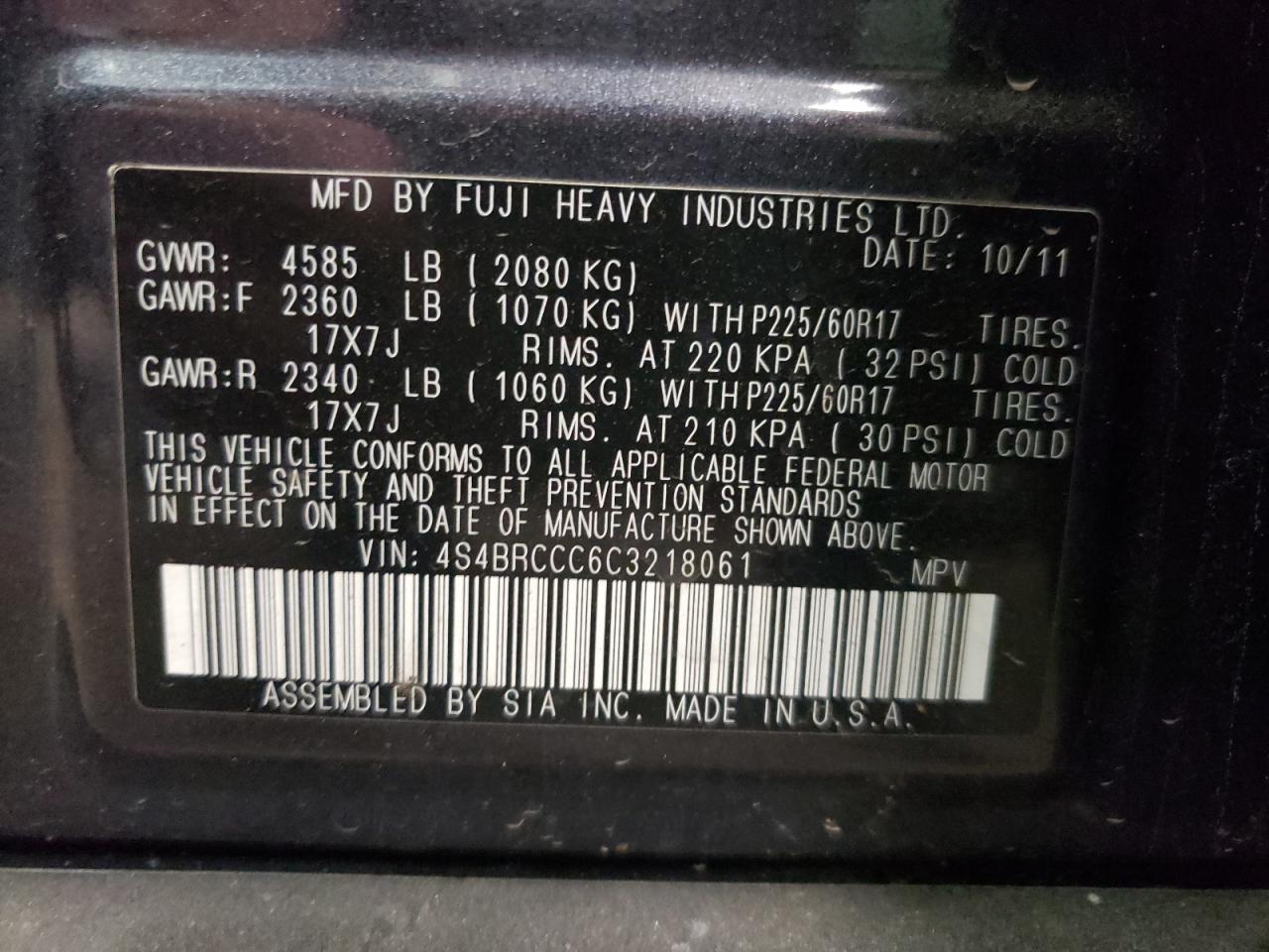Снимка 10 от търг – 2012 SUBARU OUTBACK 2. с VIN 4S4BRCCC6C3218061