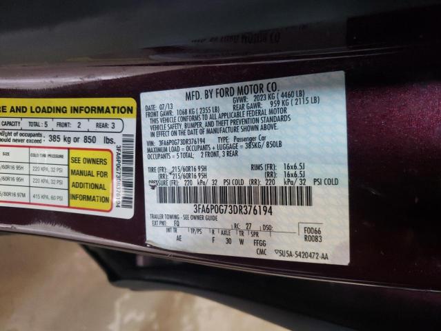Photo 10 from auction – 2013 FORD FUSION S with VIN 3FA6P0G73DR376194