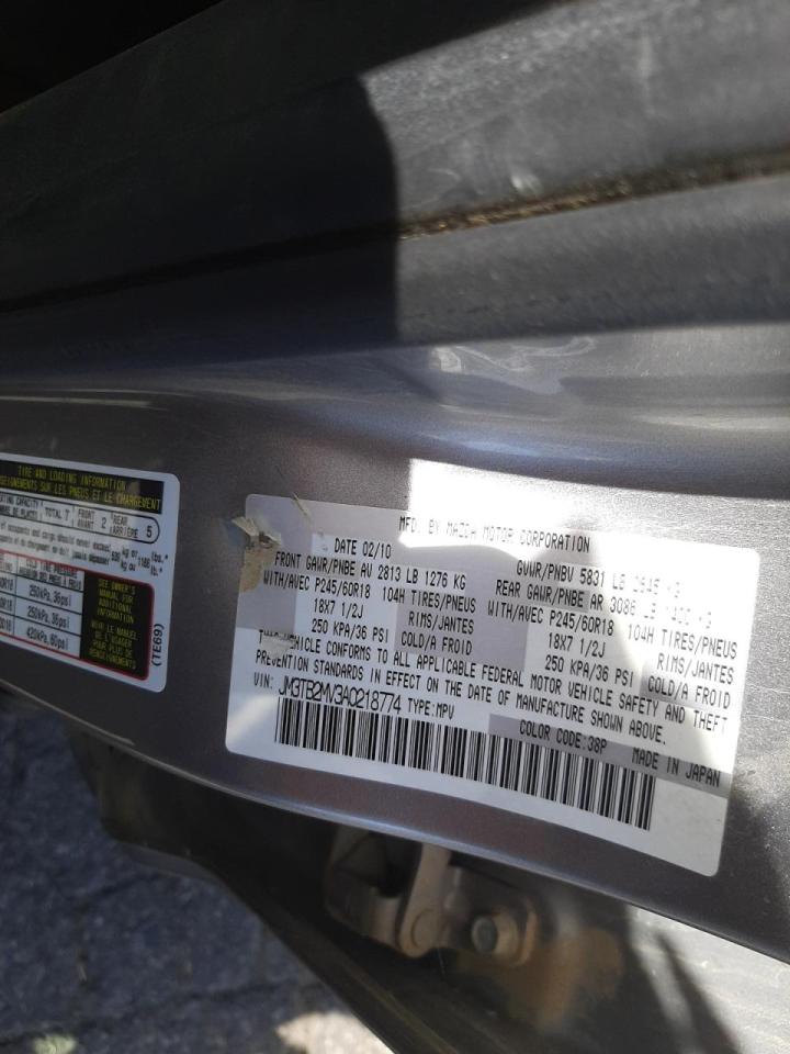Photo 10 from auction – 2010 MAZDA CX-9 with VIN JM3TB2MV3A0218774