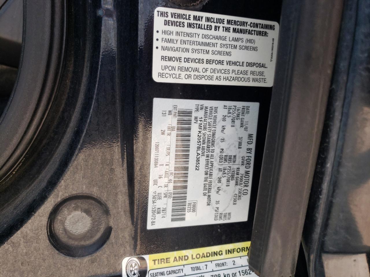 Photo 10 from auction – 2008 FORD EXPEDITION with VIN 1FMFK20578LA38522