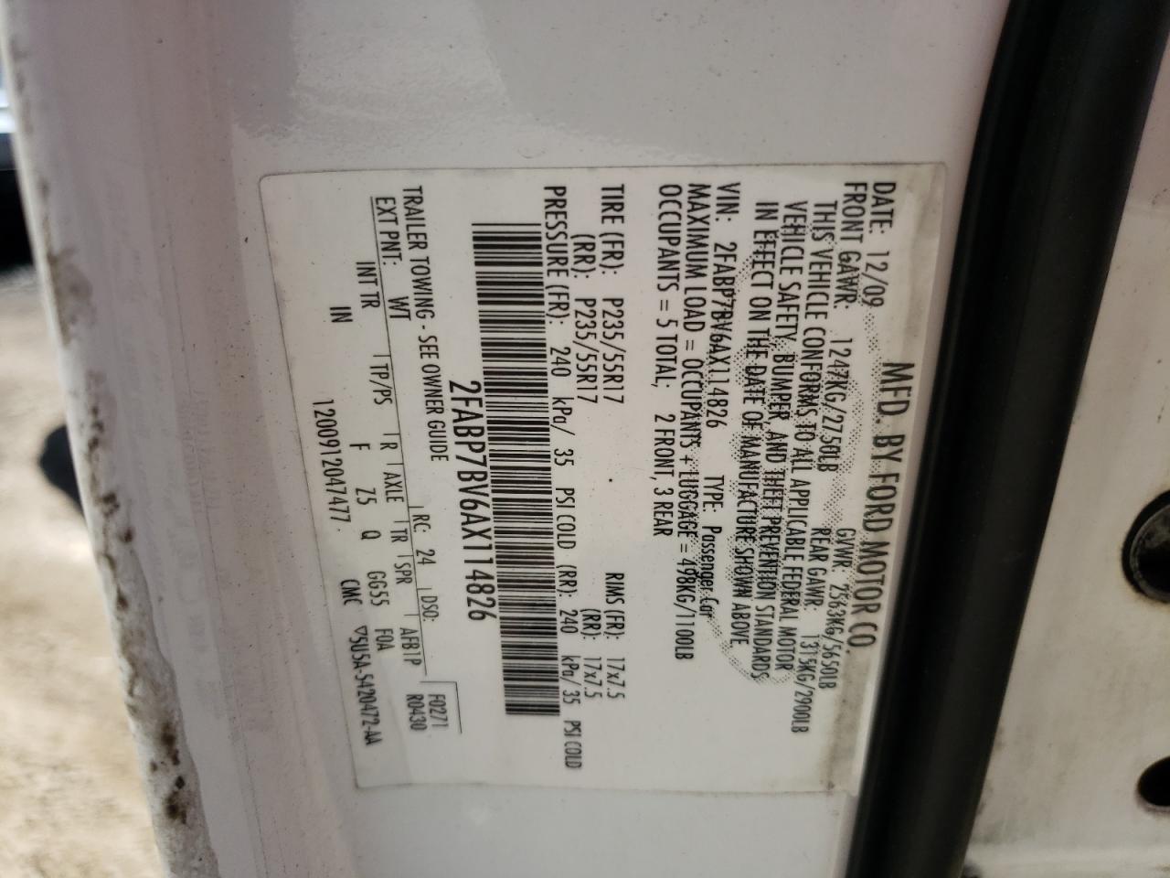 Photo 10 from auction – 2010 FORD CROWN VICT with VIN 2FABP7BV6AX114826