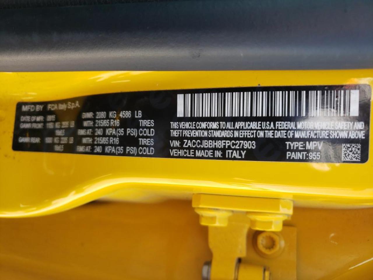 Photo 10 from auction – 2015 JEEP RENEGADE L with VIN ZACCJBBH8FPC27903