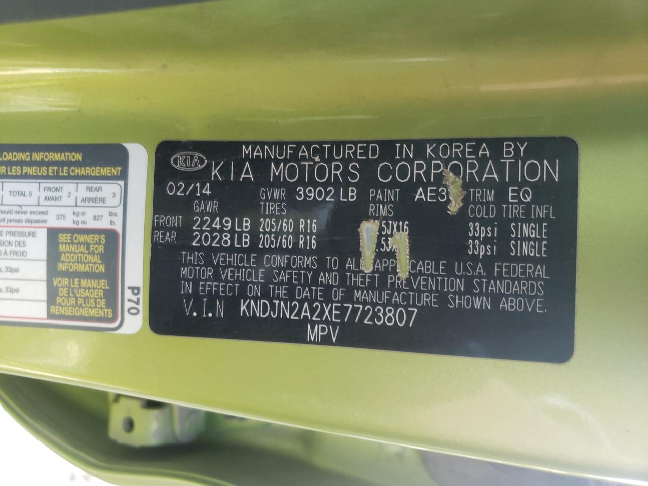 Photo 10 from auction – 2014 KIA SOUL with VIN KNDJN2A2XE7723807