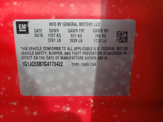 Photo 10 from auction – 2016 CHEVROLET SONIC LT with VIN 1G1JC5SB7G4173422