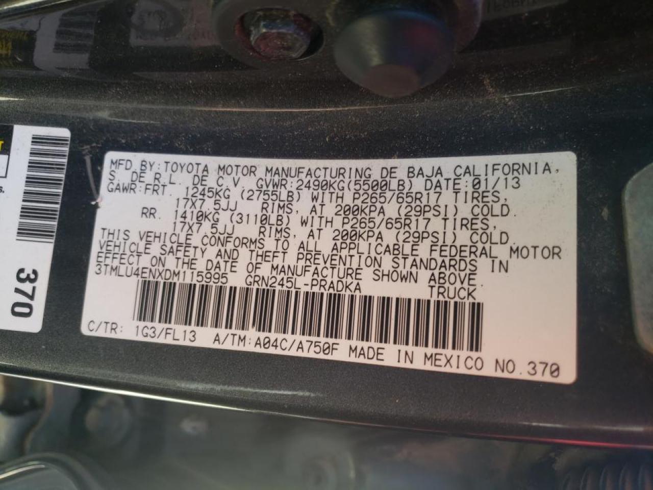 Photo 10 from auction – 2013 TOYOTA TACOMA DOU with VIN 3TMLU4ENXDM115995