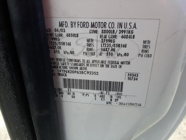 Photo 10 from auction – 2003 FORD F250 SUPER with VIN 1FTNX20P63EC92352