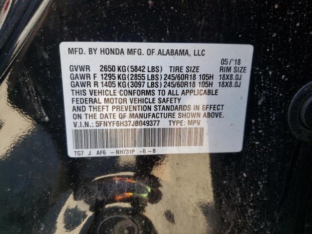Photo 10 from auction – 2018 HONDA PILOT EX with VIN 5FNYF6H37JB049377