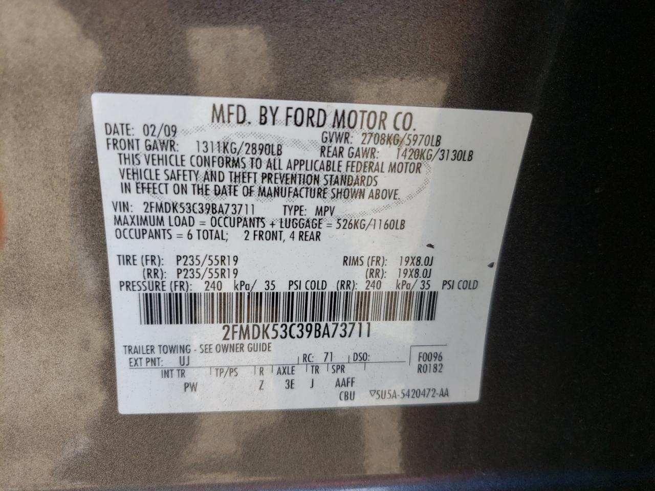 Photo 20 from auction – 2009 FORD FLEX LIMIT with VIN 2FMDK53C39BA73711