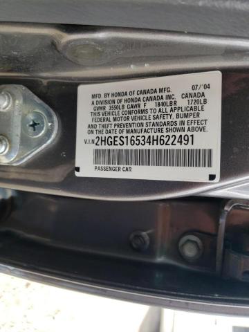 Photo 10 from auction – 2004 HONDA CIVIC LX with VIN 2HGES16534H622491