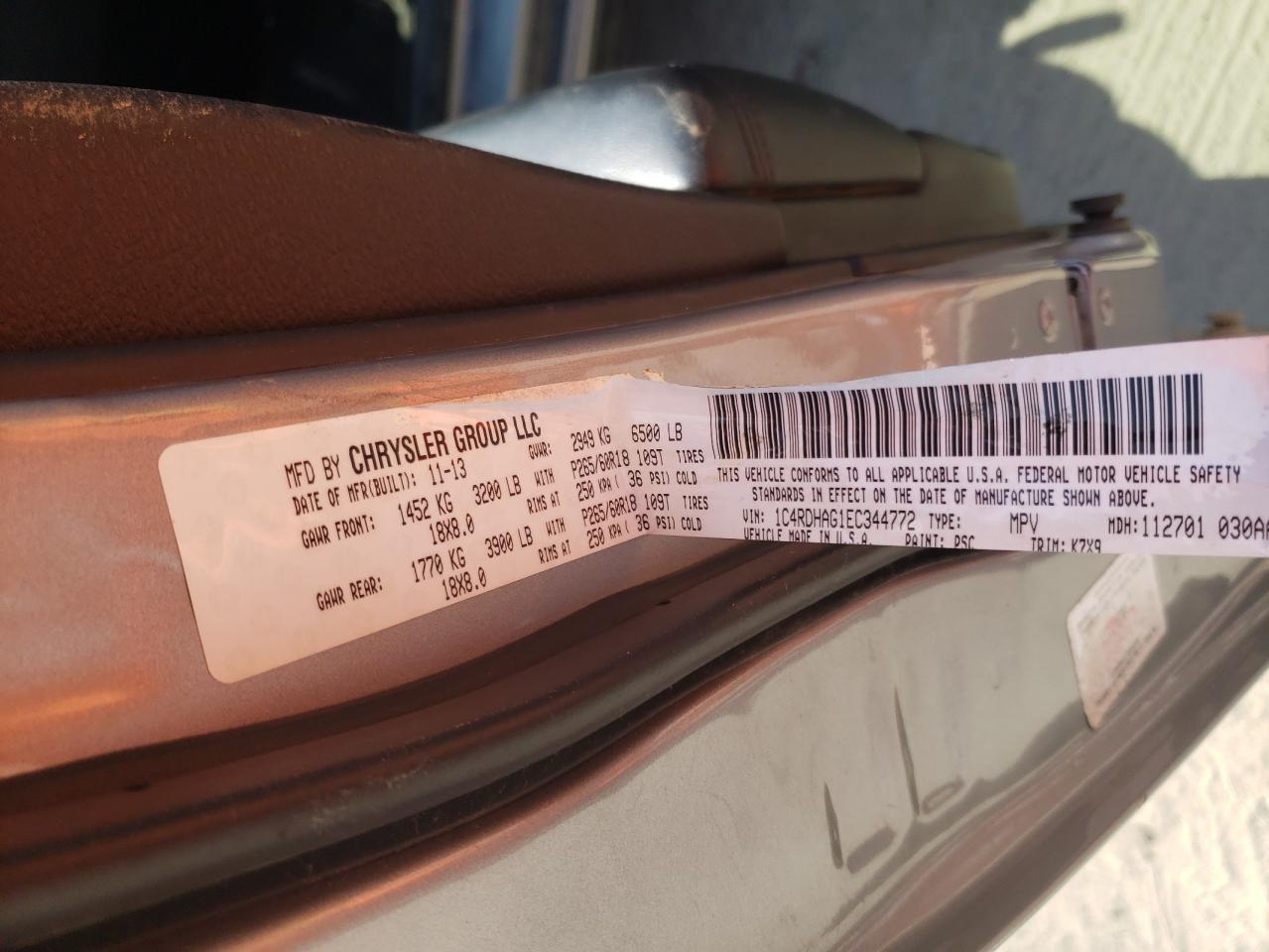 Photo 10 from auction – 2014 DODGE DURANGO SX with VIN 1C4RDHAG1EC344772