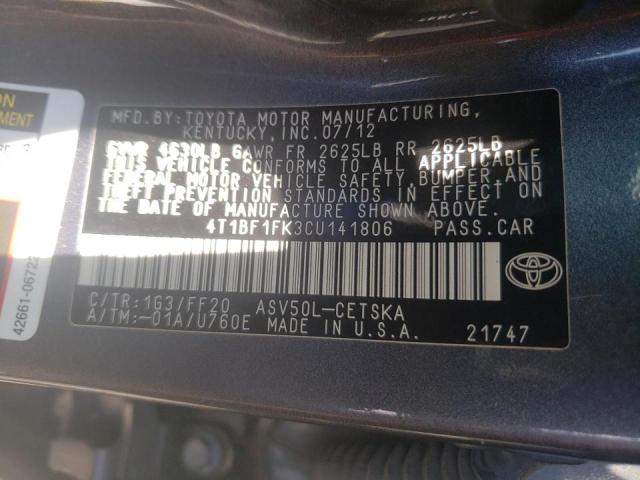 Photo 10 from auction – 2012 TOYOTA CAMRY BASE with VIN 4T1BF1FK3CU141806