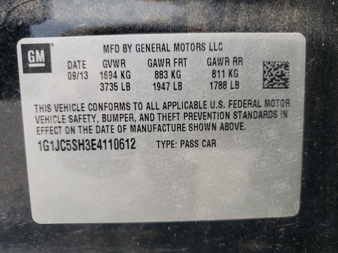 Photo 10 from auction – 2014 CHEVROLET SONIC LT with VIN 1G1JC5SH3E4110612