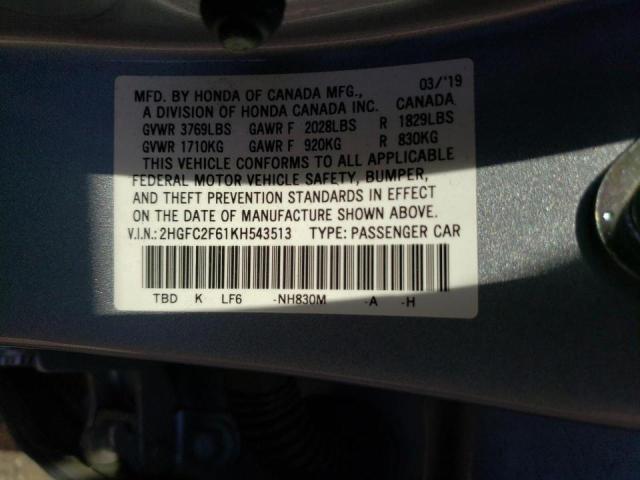 Photo 10 from auction – 2019 HONDA CIVIC LX with VIN 2HGFC2F61KH543513
