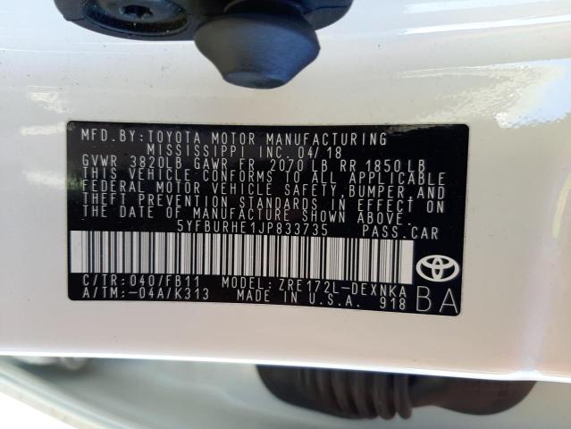 Photo 10 from auction – 2018 TOYOTA COROLLA L with VIN 5YFBURHE1JP833735