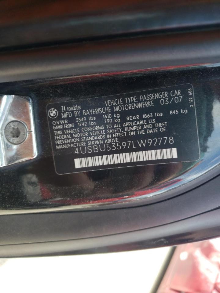 Photo 10 from auction – 2007 BMW Z4 3.0SI with VIN 4USBU53597LW92778