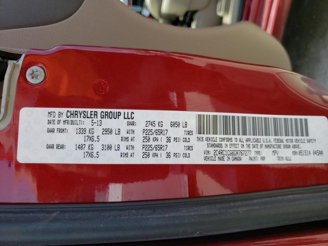 Photo 10 from auction – 2013 CHRYSLER TOWN & COU with VIN 2C4RC1CG6DR767277