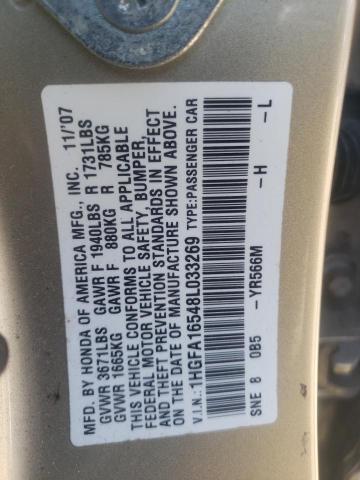 Photo 10 from auction – 2008 HONDA CIVIC LX with VIN 1HGFA16548L033269