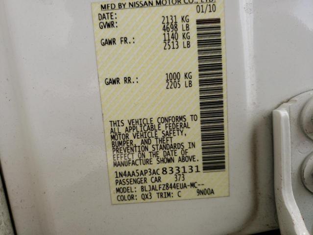 Photo 10 from auction – 2010 NISSAN MAXIMA S with VIN 1N4AA5AP3AC833131