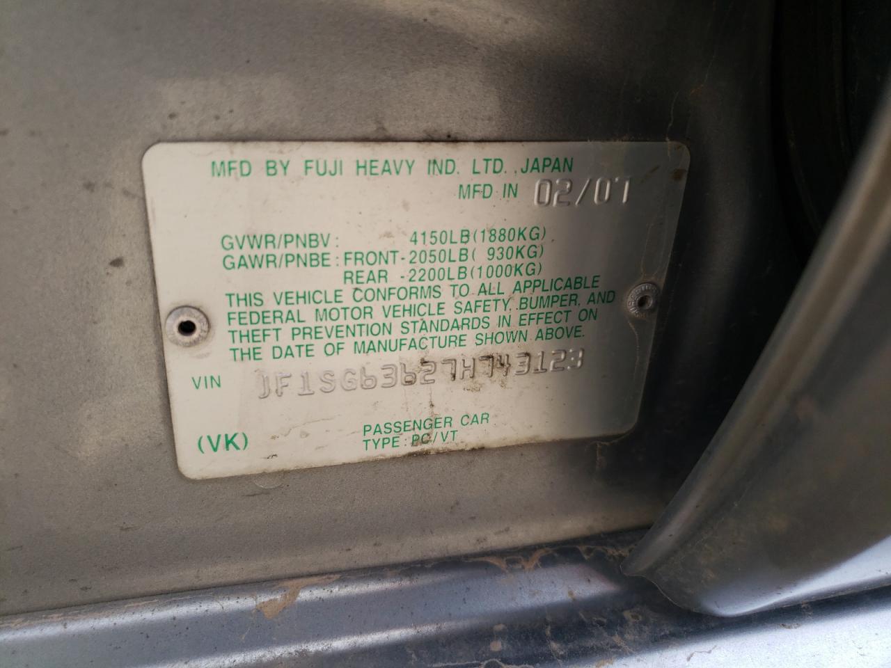Photo 10 from auction – 2007 SUBARU FORESTER 2 with VIN JF1SG63627H743123