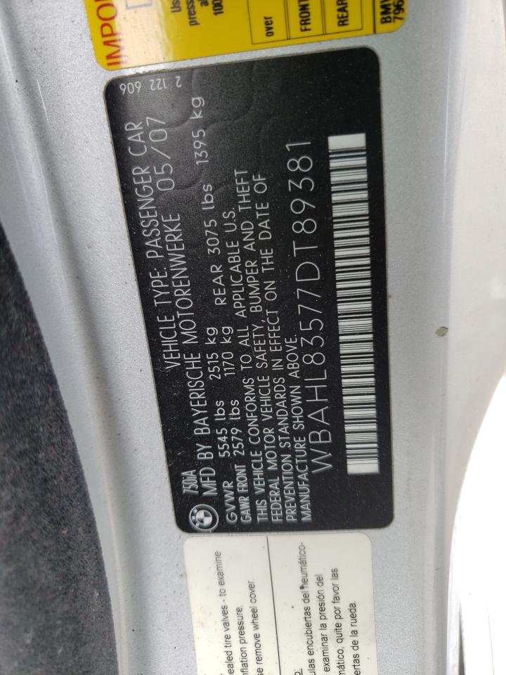 Photo 10 from auction – 2007 BMW 750 with VIN WBAHL83577DT89381