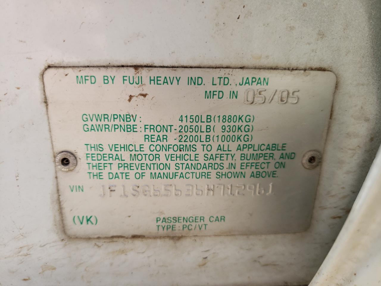 Photo 10 from auction – 2006 SUBARU FORESTER 2 with VIN JF1SG65636H712961