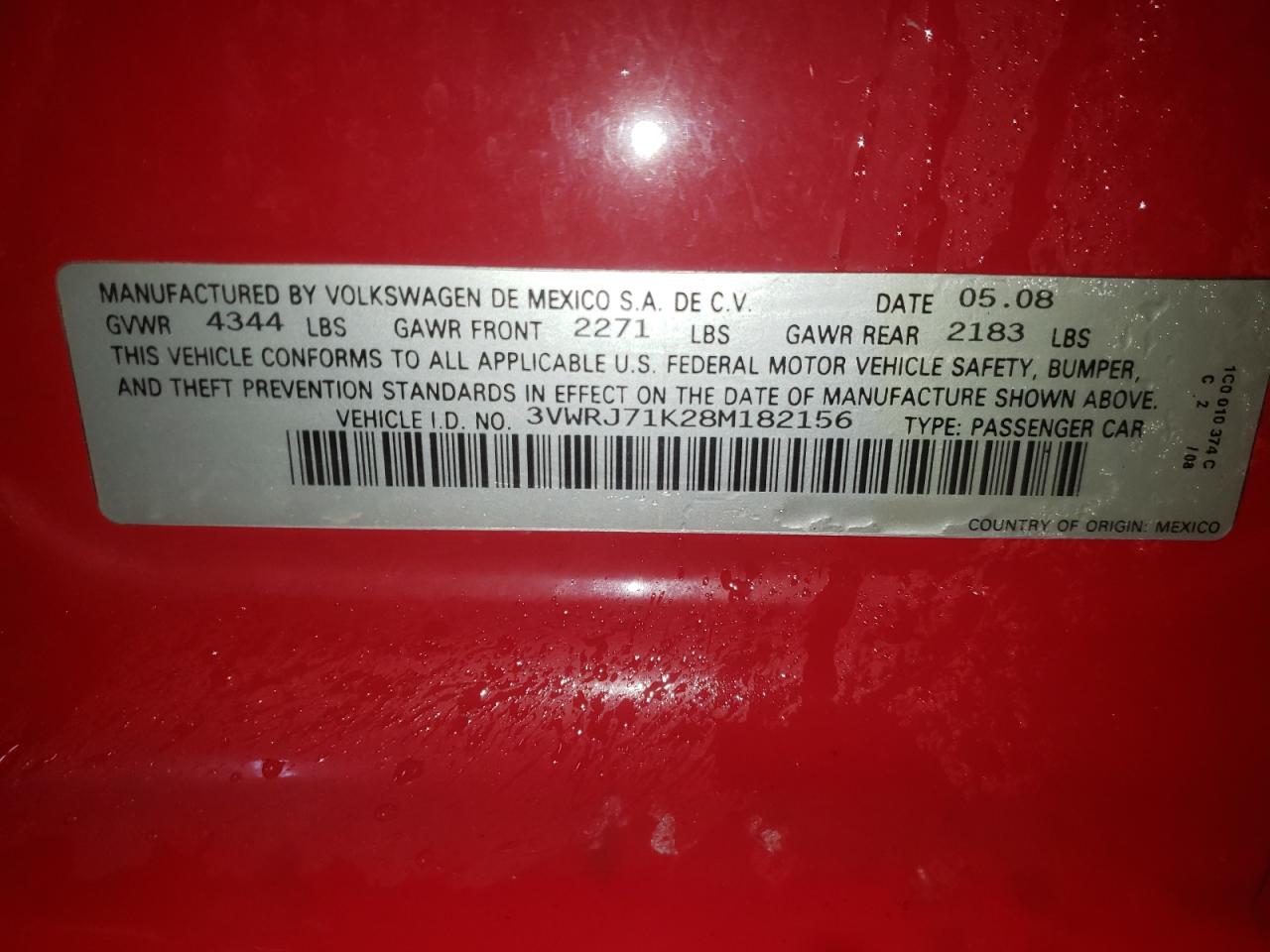 Photo 10 from auction – 2008 VOLKSWAGEN JETTA WOLF with VIN 3VWRJ71K28M182156