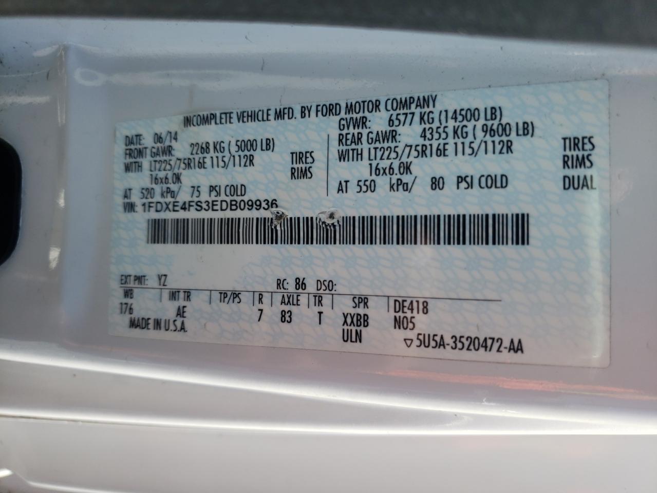 Photo 10 from auction – 2014 FORD ECONOLINE with VIN 1FDXE4FS3EDB09936