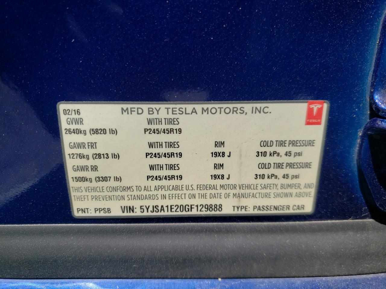 Photo 10 from auction – 2016 TESLA MODEL S with VIN 5YJSA1E20GF129888