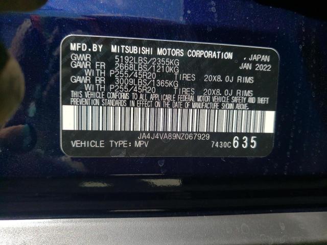 Photo 10 from auction – 2022 MITSUBISHI OUTLANDER with VIN JA4J4VA89NZ067929
