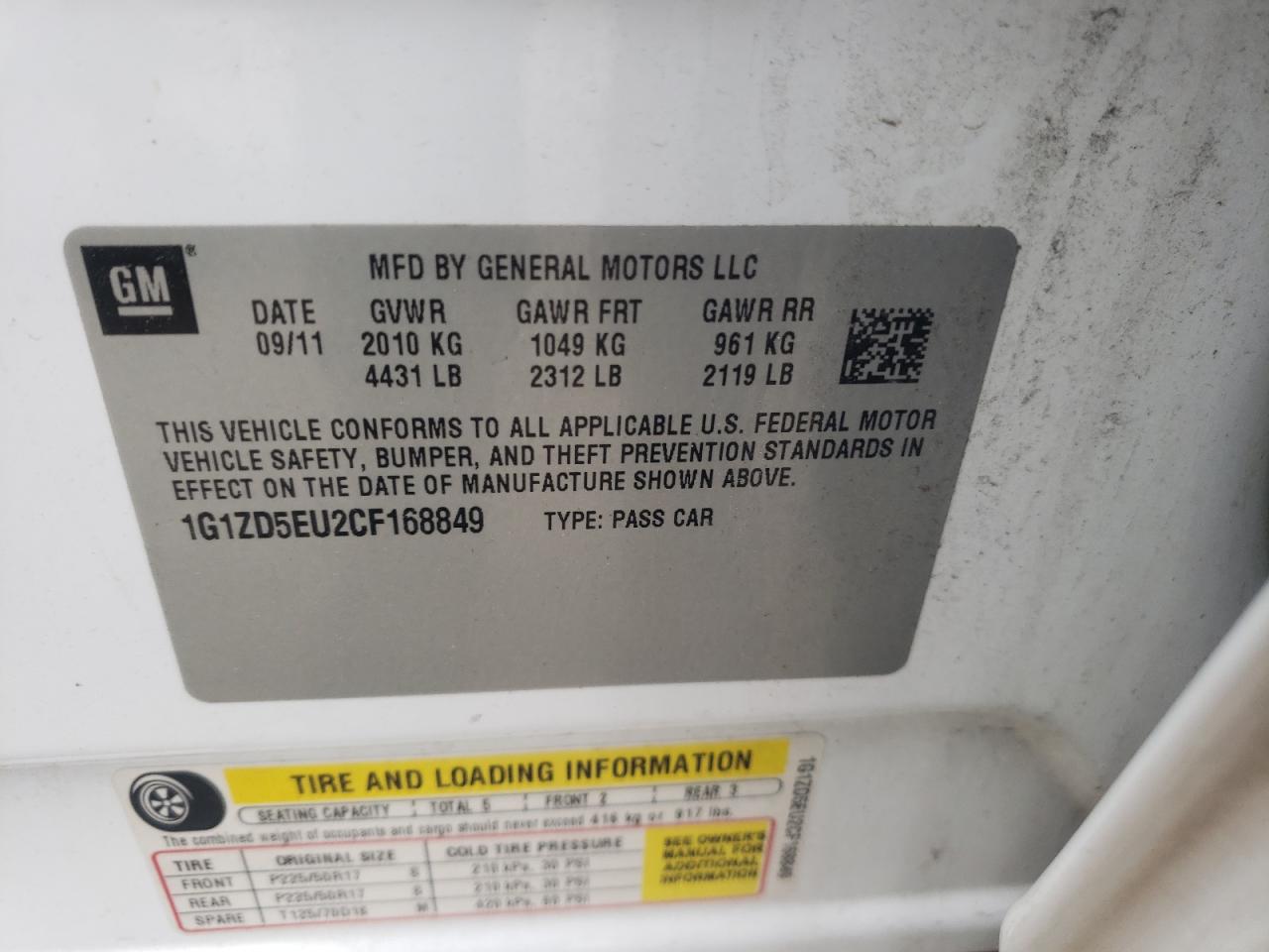 Photo 10 from auction – 2012 CHEVROLET MALIBU 2LT with VIN 1G1ZD5EU2CF168849