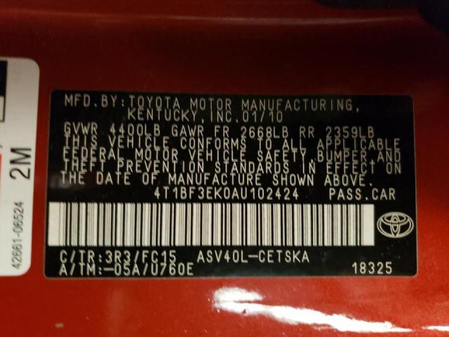 Photo 10 from auction – 2010 TOYOTA CAMRY BASE with VIN 4T1BF3EK0AU102424