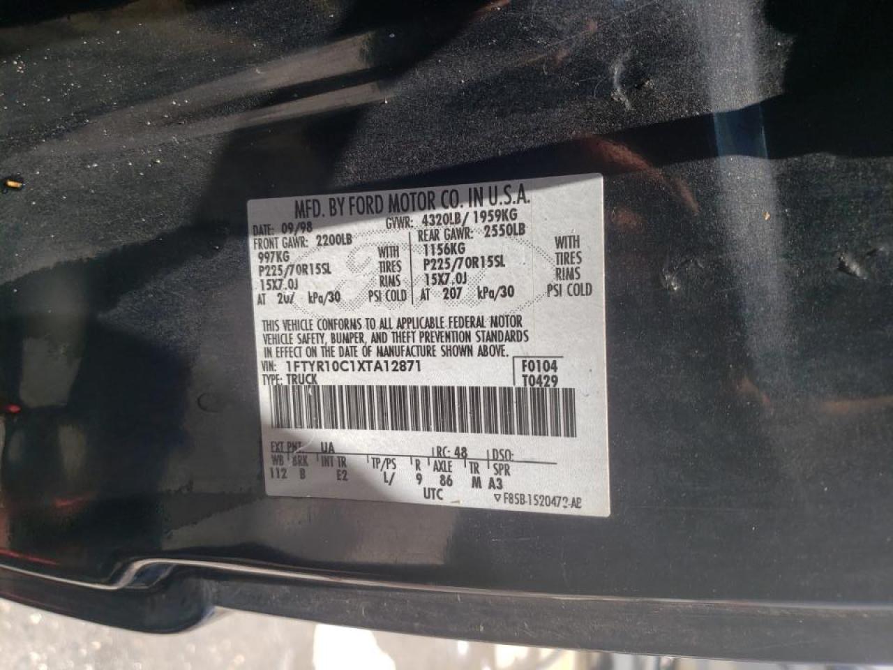 Photo 10 from auction – 1999 FORD RANGER with VIN 1FTYR10C1XTA12871