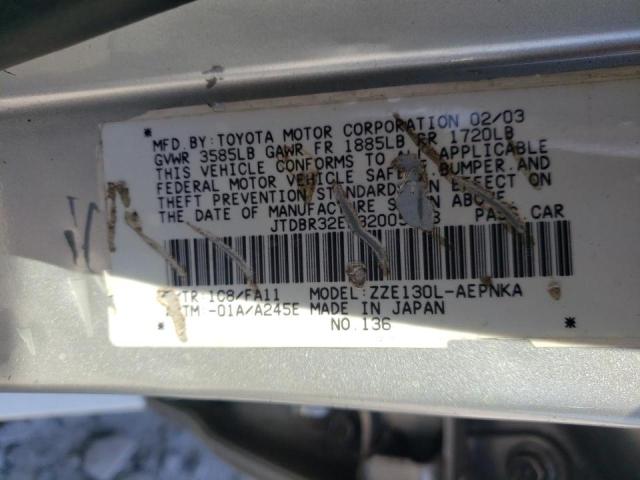 Photo 10 from auction – 2003 TOYOTA COROLLA CE with VIN JTDBR32EX32005708