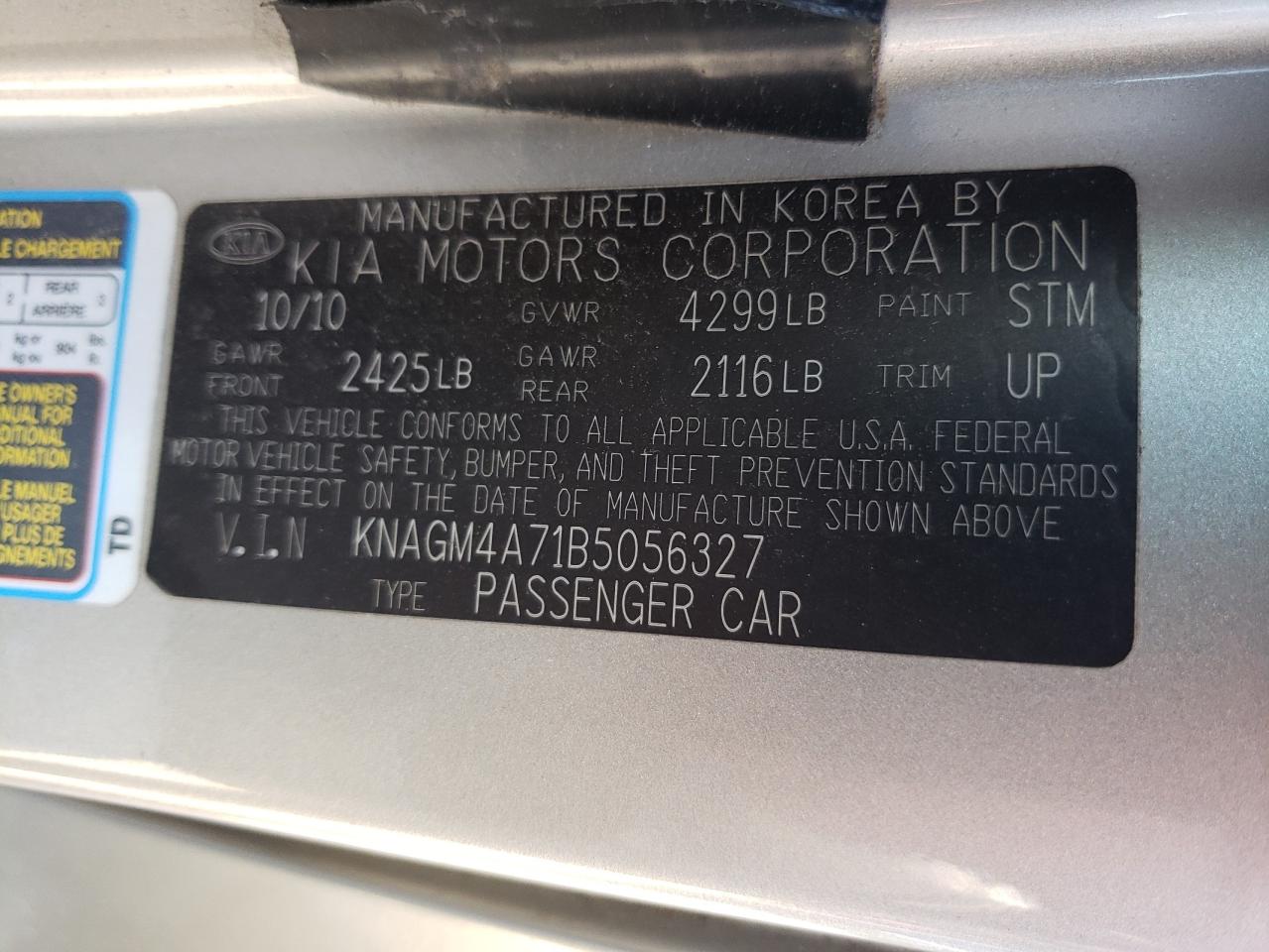 Photo 10 from auction – 2011 KIA OPTIMA LX with VIN KNAGM4A71B5056327