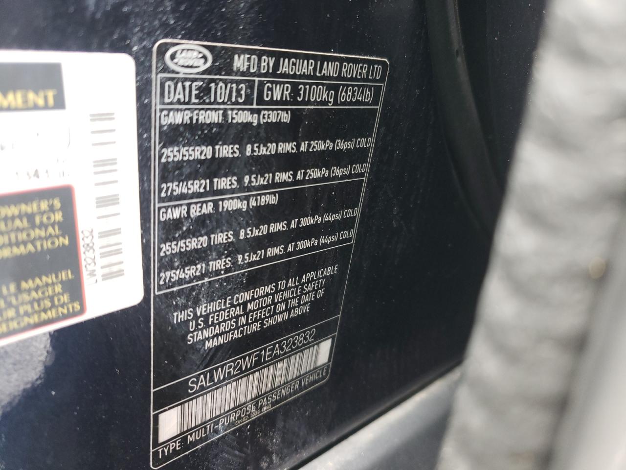 Photo 10 from auction – 2014 LAND ROVER RANGE ROVE with VIN SALWR2WF1EA323832