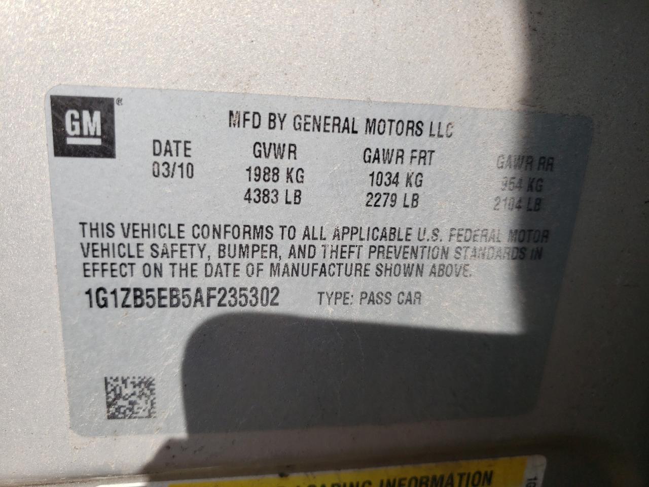 Photo 10 from auction – 2010 CHEVROLET MALIBU LS with VIN 1G1ZB5EB5AF235302