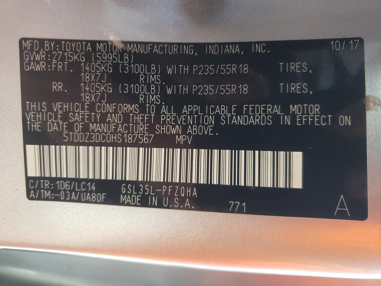 Photo 10 from auction – 2017 TOYOTA SIENNA XLE with VIN 5TDDZ3DC0HS187567