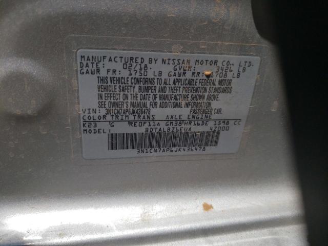 Photo 10 from auction – 2018 NISSAN VERSA S with VIN 3N1CN7AP6JK436478