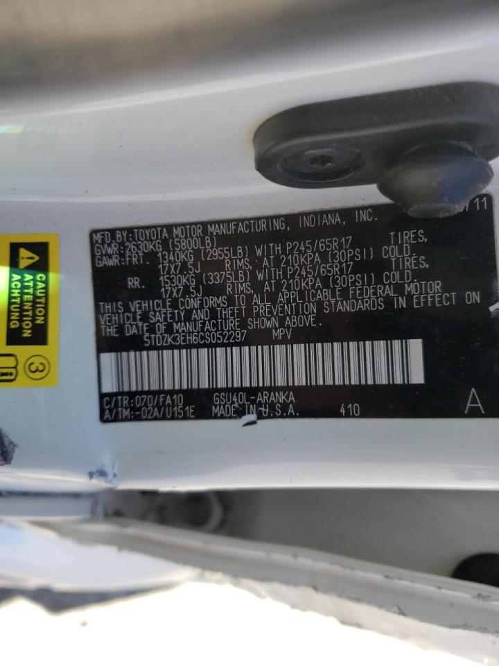 Photo 10 from auction – 2012 TOYOTA HIGHLANDER with VIN 5TDZK3EH6CS052297