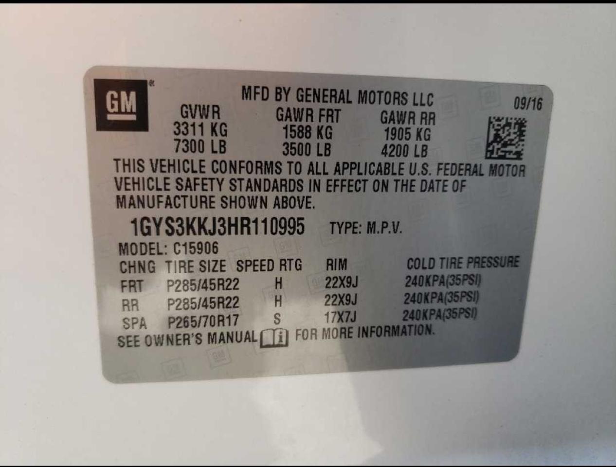 Photo 10 from auction – 2017 CADILLAC ESCALADE E with VIN 1GYS3KKJ3HR110995