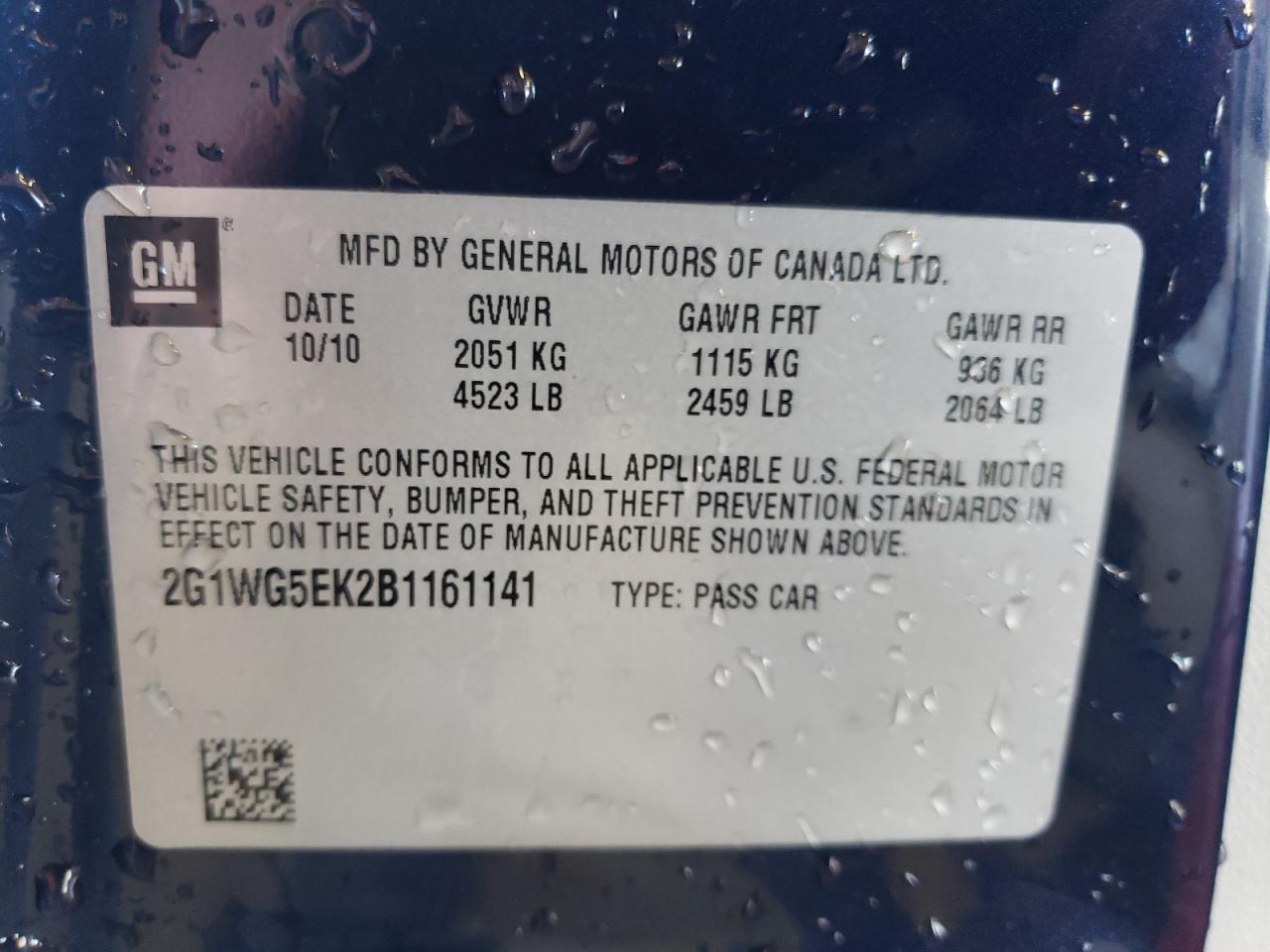 Photo 10 from auction – 2011 CHEVROLET IMPALA LT with VIN 2G1WG5EK2B1161141