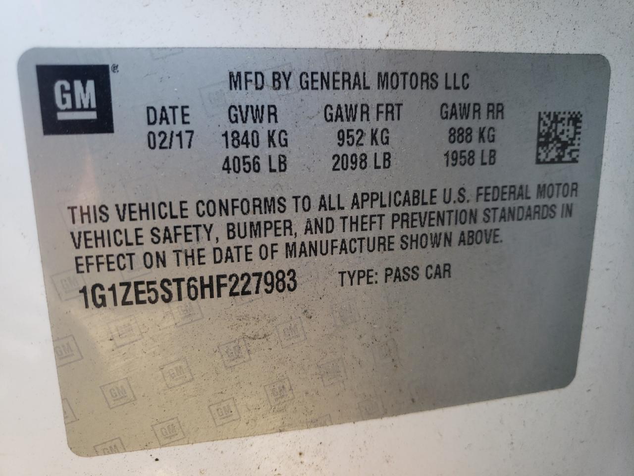 Photo 10 from auction – 2017 CHEVROLET MALIBU LT with VIN 1G1ZE5ST6HF227983