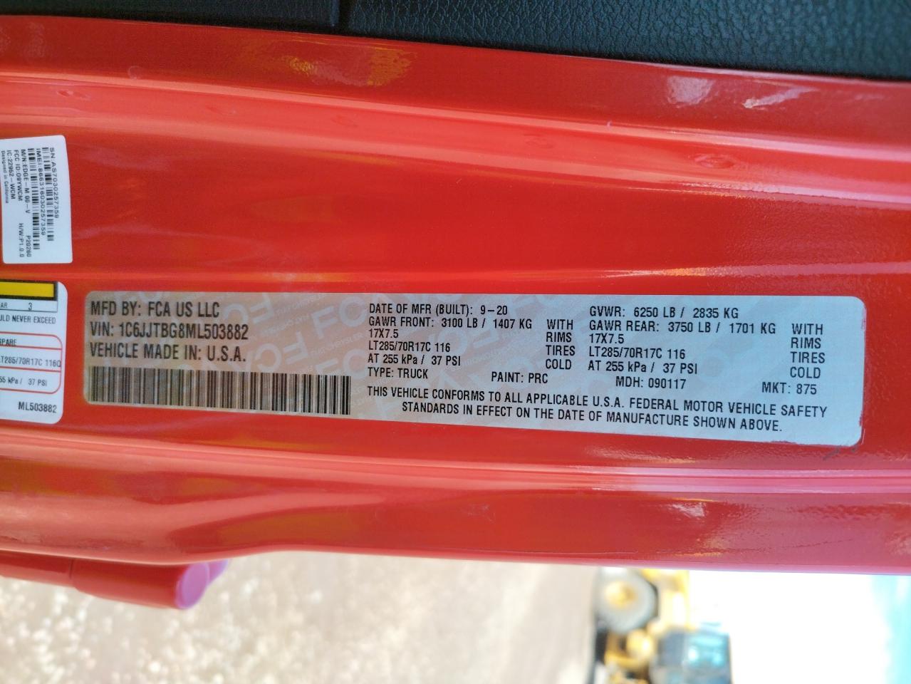 Photo 10 from auction – 2021 JEEP GLADIATOR with VIN 1C6JJTBG8ML503882