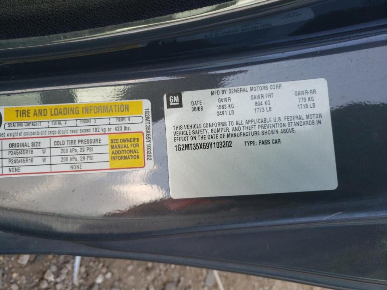 Photo 10 from auction – 2009 PONTIAC SOLSTICE G with VIN 1G2MT35X69Y103202