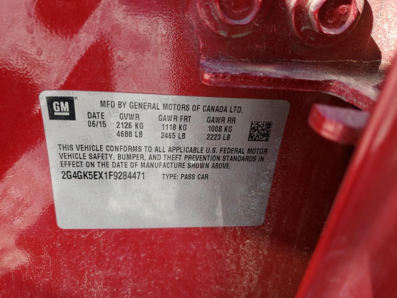 Photo 10 from auction – 2015 BUICK REGAL with VIN 2G4GK5EX1F9284471