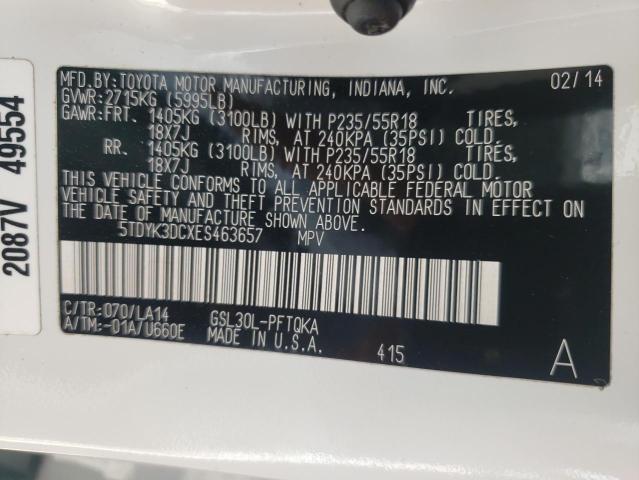 Photo 10 from auction – 2014 TOYOTA SIENNA XLE with VIN 5TDYK3DCXES463657