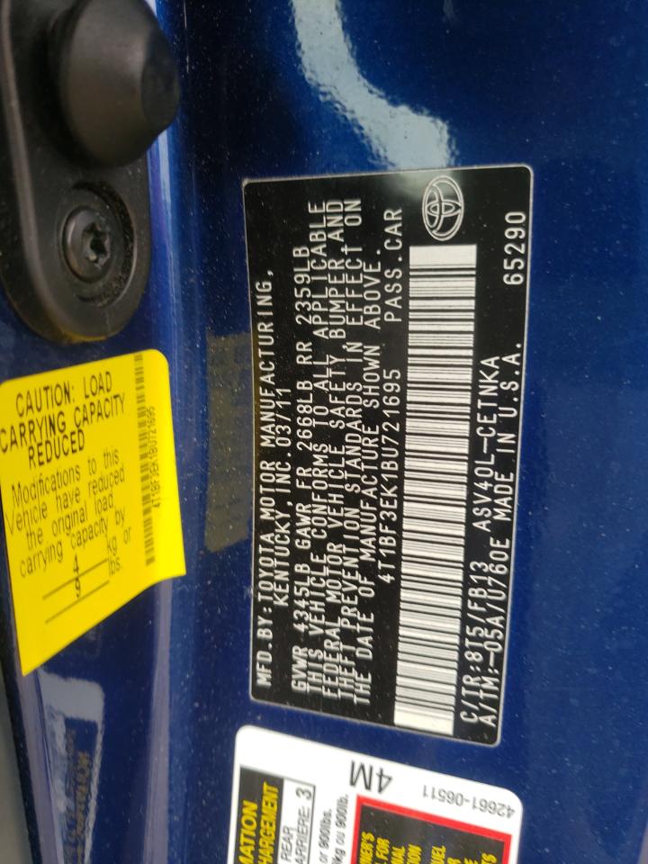 Photo 20 from auction – 2011 TOYOTA CAMRY BASE with VIN 4T1BF3EK1BU721695