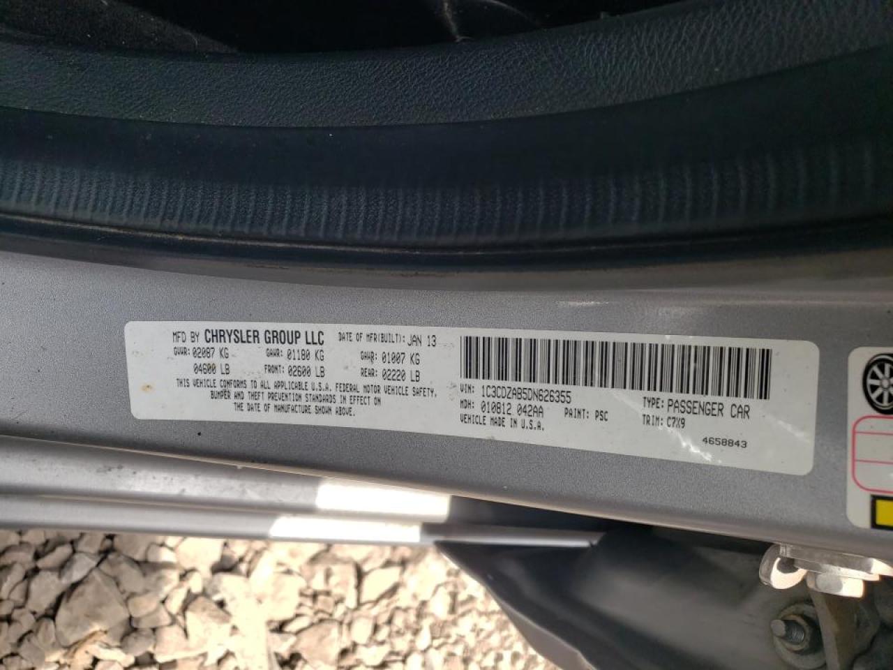 Photo 10 from auction – 2013 DODGE AVENGER SE with VIN 1C3CDZAB5DN626355