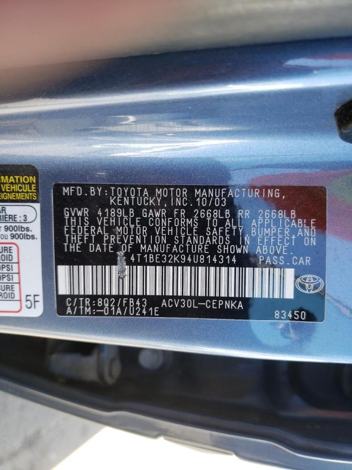 Photo 10 from auction – 2004 TOYOTA CAMRY LE with VIN 4T1BE32K94U814314