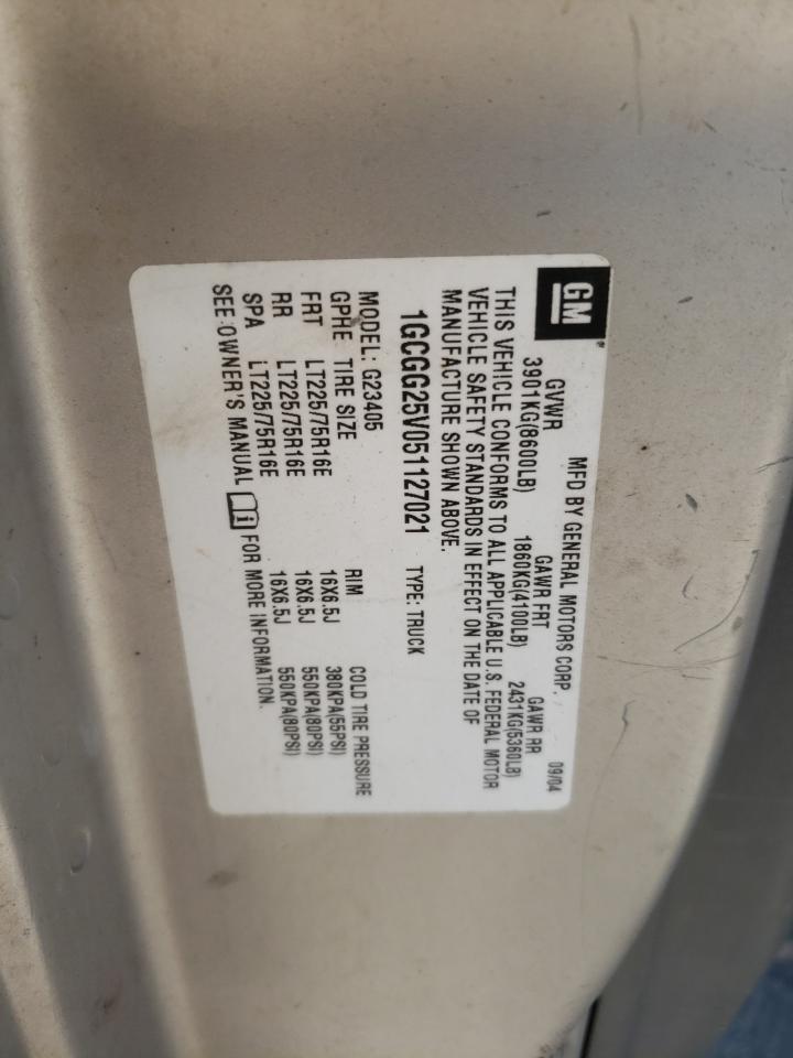 Photo 10 from auction – 2005 CHEVROLET EXPRESS G2 with VIN 1GCGG25V051127021
